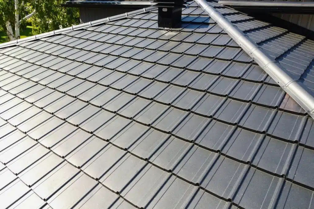 Close-up view of a Frigge metal roof showcasing detailed tile design.