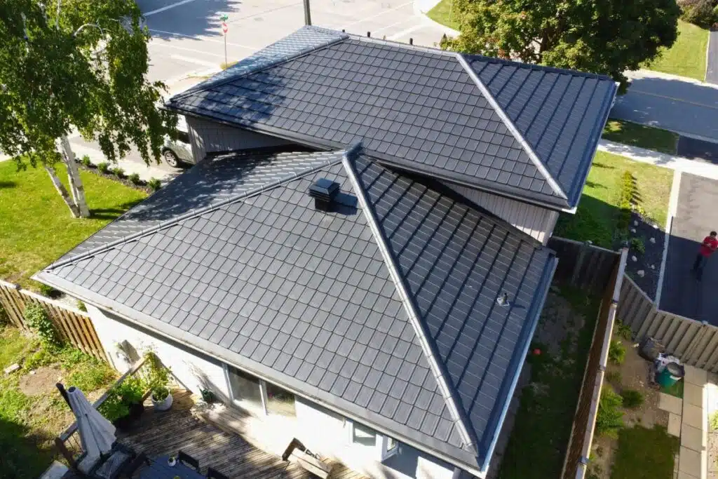 Frigge metal roof with a close-up view of ridges.
